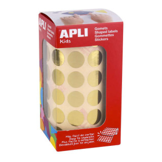 Apli Gomets Redondos Oro Metalizado - Ø 15mm - 2832 Gomets por Rollo - Adhesivo Permanente - Ideal para Escuelas y Talleres In