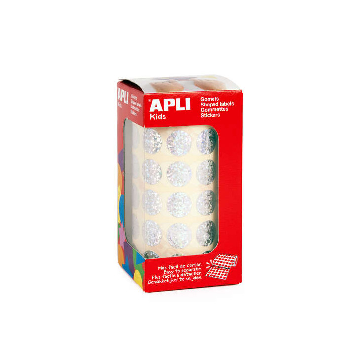 Apli Gomets Redondos Holograficos - Tamaño Ø 15mm - Adhesivo Permanente - 59 Hojas Pretroqueladas - Desarrolla la Psicomotric