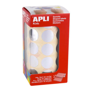 Apli Gomets Redondos Plata Metalizado Ø 20mm - 59 Hojas Pretroqueladas - 1770 Gomets por Rollo - Ideal para Escuelas y Tallere