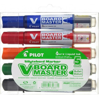 Pilot V-Board Master Begreen Pack de 5 Rotuladores para Pizarra Blanca - Punta Redonda 6mm - Trazo 2.3mm - 91% Plastico Recicla