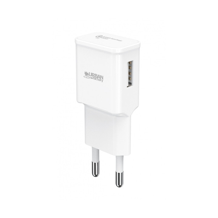 Urban Factory Cargador de Pared USB 3A - Qualcomm 3.0 - Enchufe UE - Color Blanco