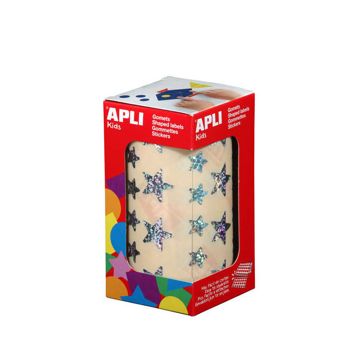 Apli Gomets Estrella Holograficos - 12.5mm y 19.5mm - Adhesivo Permanente - 59 Hojas Pretroqueladas - 2.360 Gomets por Rollo