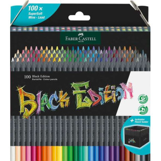Faber-Castell Black Edition Pack de 100 Lapices de Colores - Mina Supersuave - Madera Negra - Ideales para Dibujo sobre Papel C
