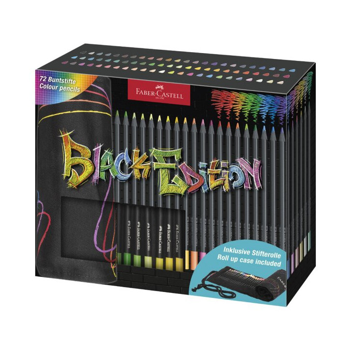 Faber-Castell Black Edition Pack Enrollable de 72 Lapices de Colores - Mina Supersuave - Madera Negra - Ideales para Dibujo sob