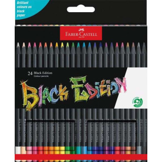 Faber-Castell Black Edition Pack de 24 Lapices de Colores - Mina Supersuave - Madera Negra - Ideales para Dibujo sobre Papel Cl