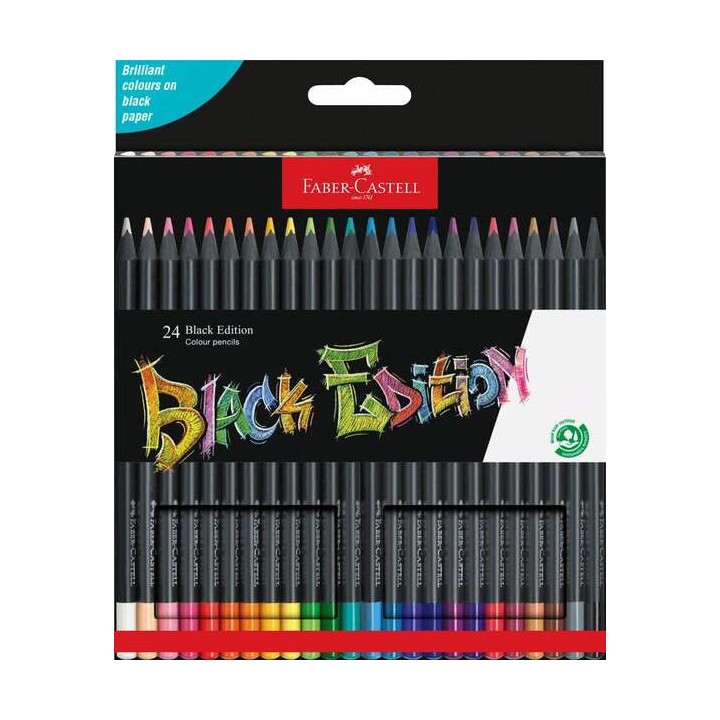 Faber-Castell Black Edition Pack de 24 Lapices de Colores - Mina Supersuave - Madera Negra - Ideales para Dibujo sobre Papel Cl