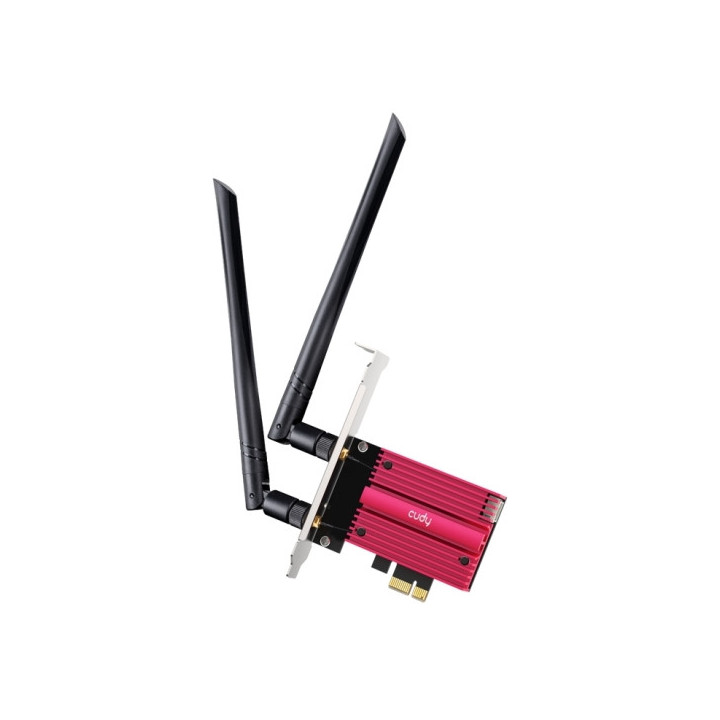 Cudy Adaptador de Red PCIe Tribanda WiFi 7 BE9300 - Bluetooth 5.4 - Disipador Termico - Color Negro/Rojo