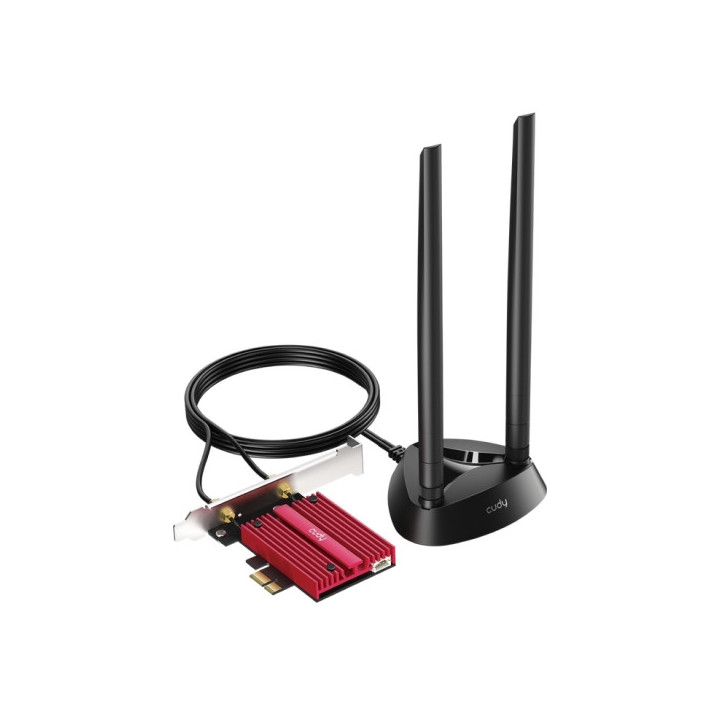 Cudy Adaptador de Red PCIe Tribanda WiFi 7 BE9300 - Bluetooth 5.4 - Disipador Termico - Base de Antena Magnetizada - Color Negr