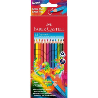 Faber-Castell Super Mine Ergonomics Pack de 12 Lapices de Colores Triangulares Ergonomicos - Mina de 4mm - Resistencia a la Rot