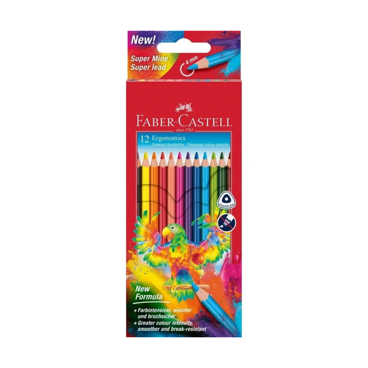 Faber-Castell Super Mine Ergonomics Pack de 12 Lapices de Colores Triangulares Ergonomicos - Mina de 4mm - Resistencia a la Rot