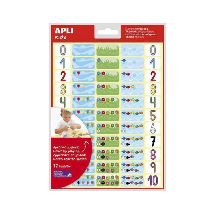 Apli Gomets Tematicos los Numeros - 660 Gomets en 12 Hojas - Ayuda a Identificar y Cuantificar Numeros - Adhesivo Removible - I