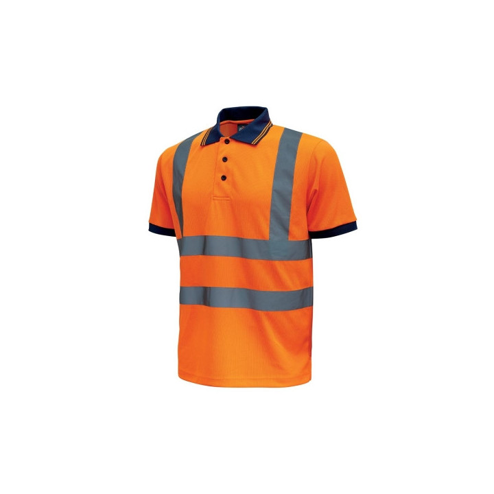 Upower Neon Polo de Manga Corta con Rayas Reflectantes - Talla 2XL - Cuello Tres Botones