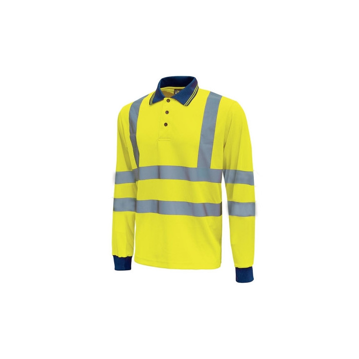 Upower Shine Polo de Manga Larga con Detalles Reflectantes - Talla 2XL - Cuello Cerrado Tres Botones