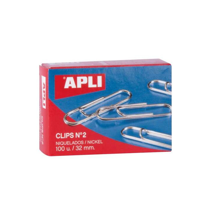 Apli Pack de 100 Clips Niquelados Nº2 32mm