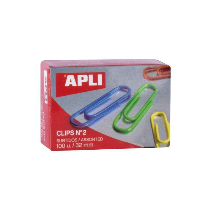 Apli Pack de 100 Clips nº2 32 mm - Colores Surtidos