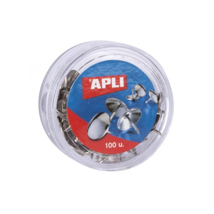 Apli Caja de 100 Chinchetas Niqueladas Ø 10mm - Cabeza Redondeada - Puntas Afiladas - Ideal para Corcho