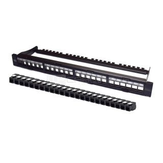 WP Patch Panel de 24 Puertos RJ45 CAT6 UTP - 1U Modular sin Herramientas - Color Negro