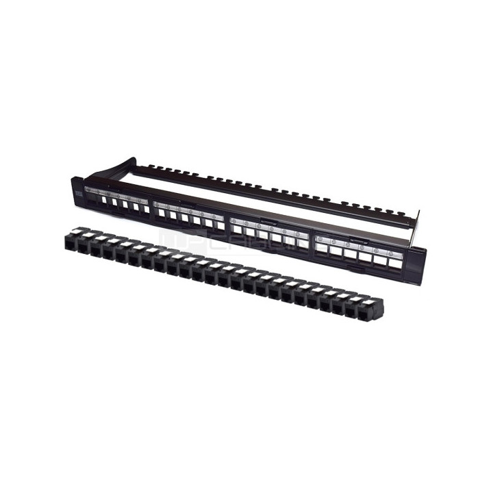 WP Patch Panel de 24 Puertos RJ45 CAT6 UTP - 1U Modular sin Herramientas - Color Negro