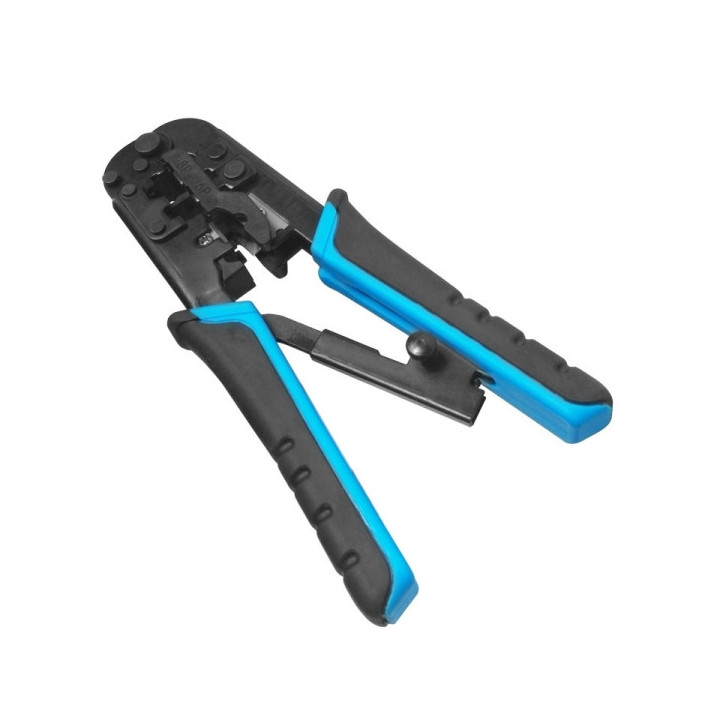 WP Crimpadora Metalica para RJ11/RJ12/RJ45 de Carraca - Funcion Pelacables - Color Negro y Azul