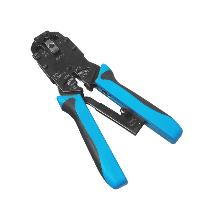 WP Crimpadora Metalica para RJ11/RJ12/RJ45 de Carraca - Funcion Pelacables - Color Negro y Azul