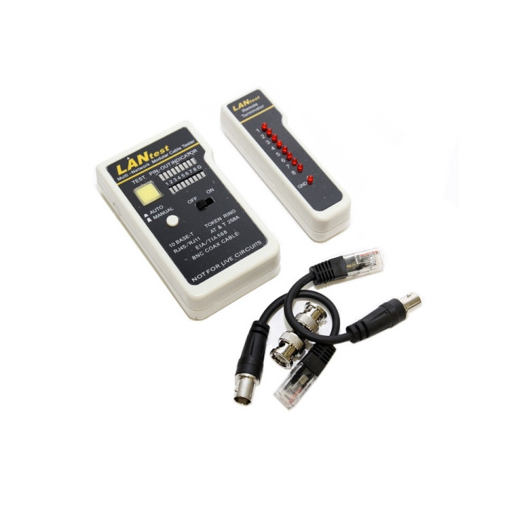 WP Testeador de Red RJ11 / RJ12 / RJ45 / BNC - Color Blanco y Negro