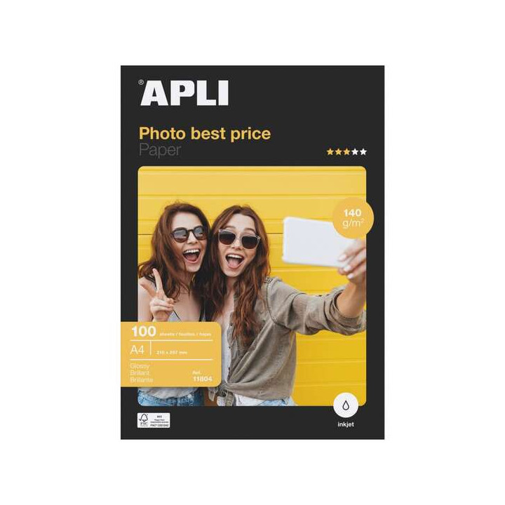 Apli Papel Fotografico Bestprice A4 140gr - Acabado Brillante - 100 Hojas