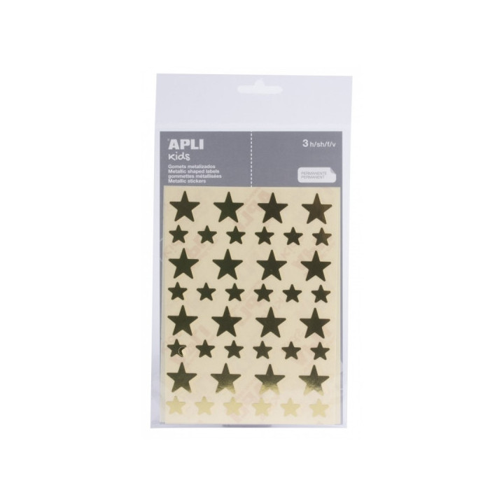 Apli Bolsa de Gomets en Forma de Estrella - Adhesivo Permanente - Adhesivo Base Agua - Libre de Disolventes - Color Oro