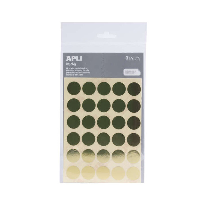 Apli Pack de 90 Gomets Redondos Ø 20mm - Adhesivo Permanente - Ideal para Escuelas Infantiles y Colegios - Color Oro