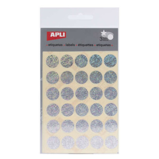 Apli Gomets Redondos Holograficos Ø 20mm - Adhesivo Permanente - 90 Gomets en 3 Hojas - Desarrollo de Habilidades y Creativida