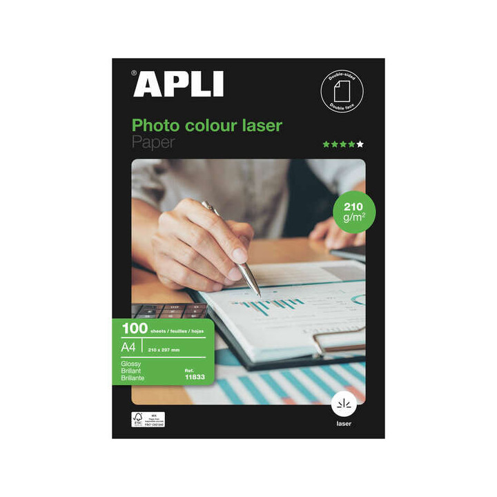 Apli Papel Fotografico Colour Laser A4 210g 100 Hojas