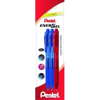 Pentel EnerGel X Pack de 3 Boligrafos de Bola Retractiles Tinta Gel - Punta 0.7mm - Trazo 0.35mm - Recargable - Grip de Agarre