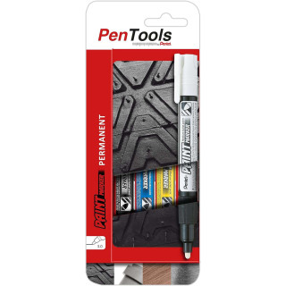 Pentel PenTools Pack de 4 Rotuladores Permanentes Paint Marker - Punta Conica 4.6mm - Trazo 3mm - Impermeable