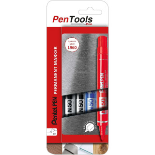 Pentel PenTools Pack de 4 Rotuladores Permanentes Industriales Pentel Pen N50 - Punta Conica Resistente y Duradera - Trazo 2mm