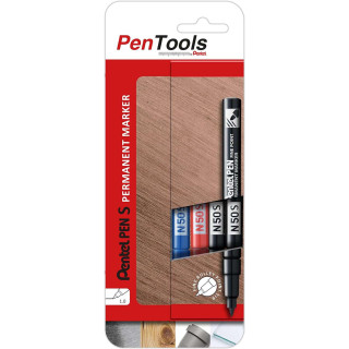 Pentel PenTools Pack de 4 Rotuladores Permanentes Industriales Pentel Pen N50S - Punta Conica Resistente y Duradera - Trazo 1mm