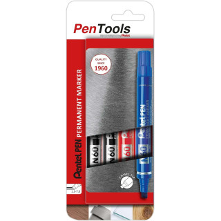 Pentel PenTools Pack de 4 Rotuladores Permanentes Industriales Pentel Pen N60 - Punta Biselada Resistente y Duradera - Trazo 1