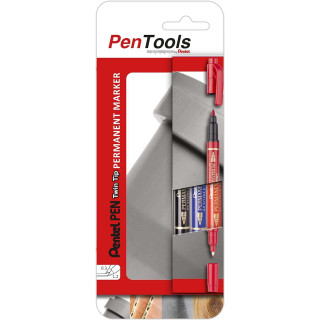 Pentel PenTools Pack de 3 Rotuladores Permanentes Industriales Pentel Pen Twin Tip - Doble Punta - Extrafina 0