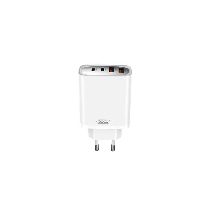 XO Cargador Rapido - USB-A 22.5W - 2 Puertos Tipo C - Multiples Voltajes - Alta Eficiencia - Color Blanco
