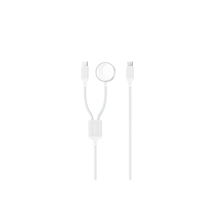 XO Cable USB 2 en 1 - 60W - Tipo C + Carga Magnetica Apple Watch - 1 Metro - Color Blanco