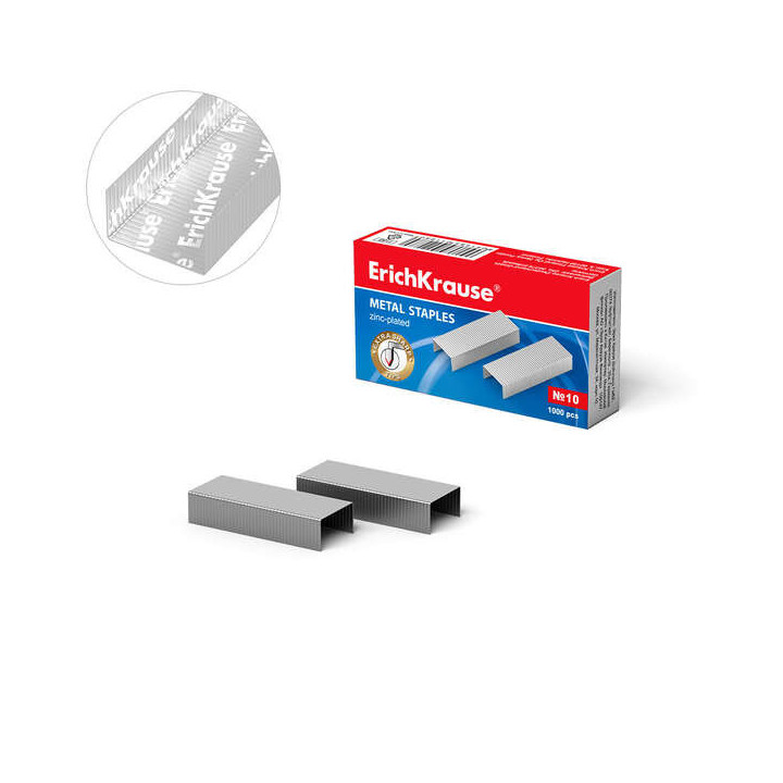 Erichkrause Caja de 1000 Grapas Galvanizadas Nº 10 - Grapan hasta 20 Hojas - Alta Calidad y Resistencia Mejorada - Resistente