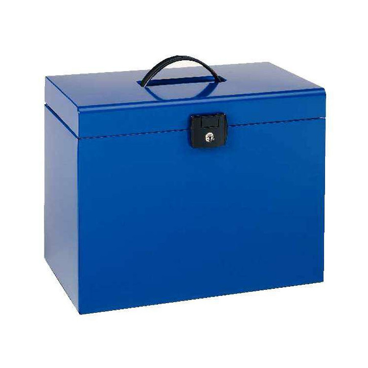 Esselte Home-Box A4 Maletin Metalico - con 5 Carpetas - Azul - con Asa y Cerradura con Llave