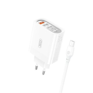 XO L100 Pack Cargador de Corriente 18W - 4x USB-A - Proteccion Intelifente + Cable USB-A a MicroUSB 2.4A