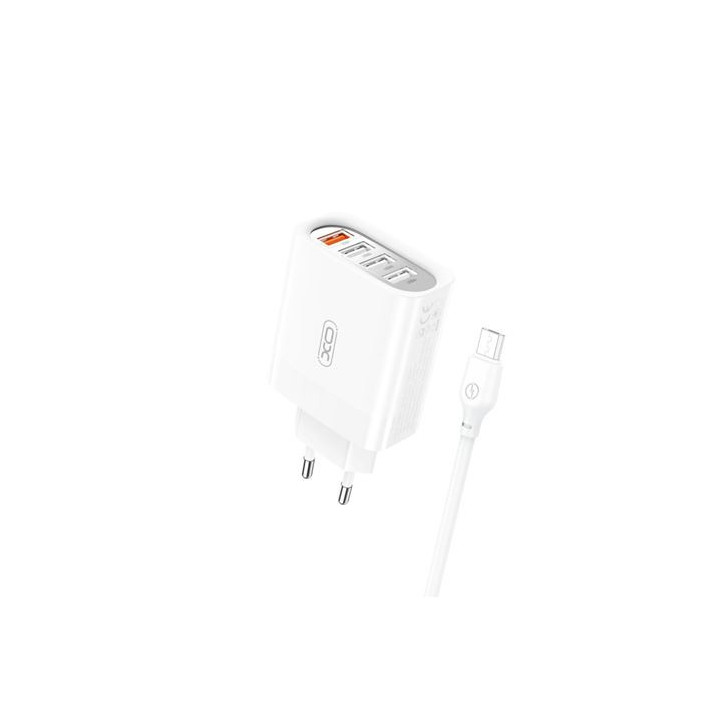 XO L100 Pack Cargador de Corriente 18W - 4x USB-A - Proteccion Intelifente + Cable USB-A a MicroUSB 2.4A
