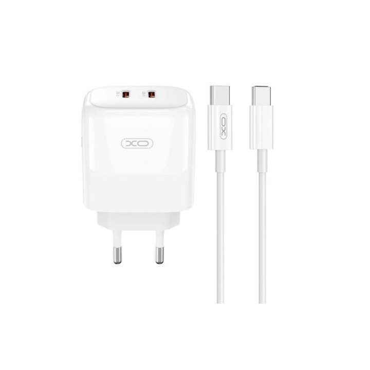 XO Pack Cargador de Corriente 2x USB-C 35W Carga Rapida + Cable USB-C 1m