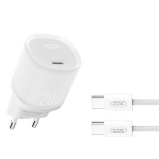 XO L143 Cargador de Corriente 20W - USB-C - PD 3.0 y QC 3.0 - Incluye Cable USB-C - Color Blanco