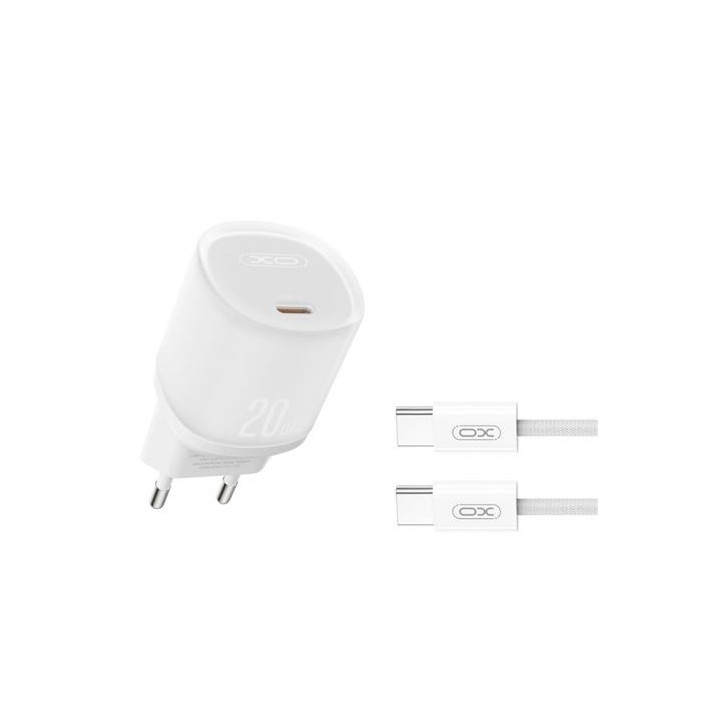 XO L143 Cargador de Corriente 20W - USB-C - PD 3.0 y QC 3.0 - Incluye Cable USB-C - Color Blanco