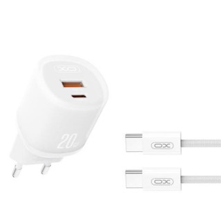 XO L144 Cargador de Corriente 20W - USB-A y USB-C - PD 3.0 - Incluye Cable USB-C - Color Blanco