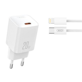 XO L146 Cargador de Corriente 20W - USB-C - PD 3.0 y QC 3.0 - Incluye Cable USB-C a Lightning - Color Blanco