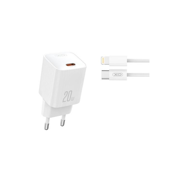 XO L146 Cargador de Corriente 20W - USB-C - PD 3.0 y QC 3.0 - Incluye Cable USB-C a Lightning - Color Blanco