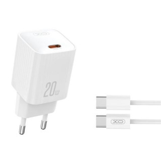 XO L146 Cargador de Corriente 20W - USB-C - PD 3.0 y QC 3.0 - Incluye Cable USB-C - Color Blanco