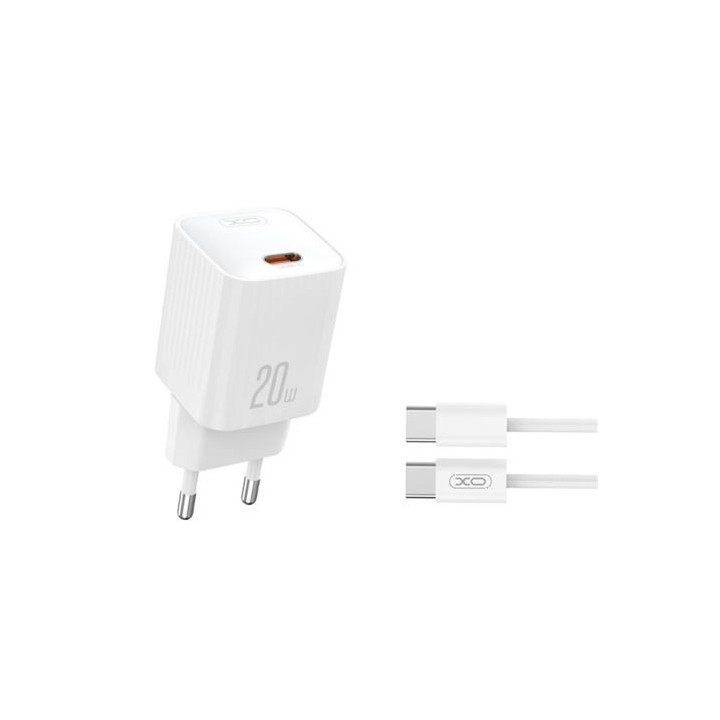 XO L146 Cargador de Corriente 20W - USB-C - PD 3.0 y QC 3.0 - Incluye Cable USB-C - Color Blanco